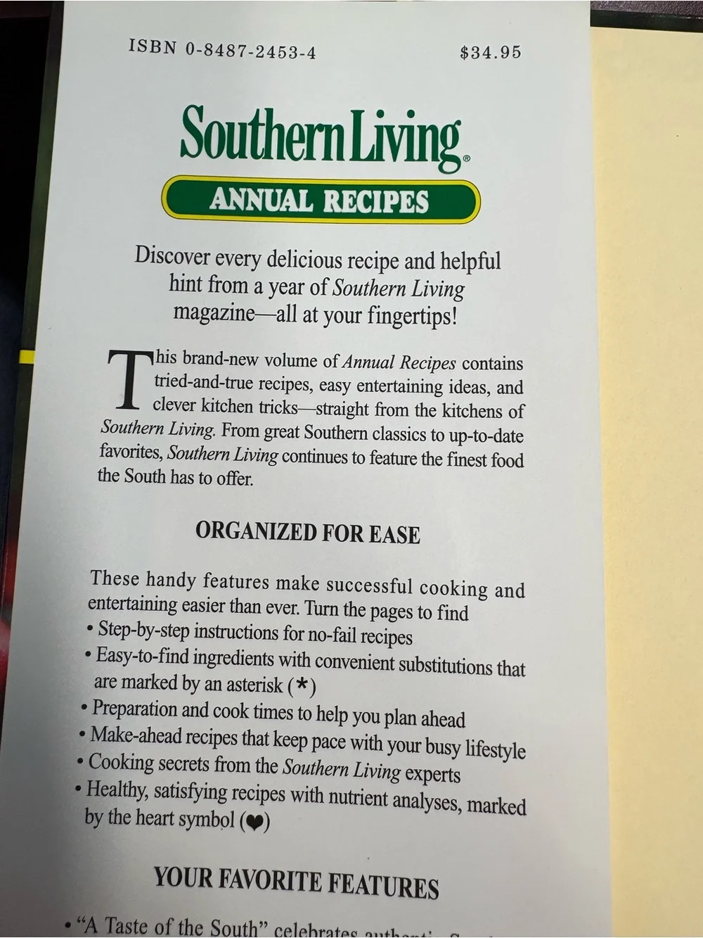 Southern Living 2001 Annual Recipe Cookbook vintage w/jacket over hardcover book